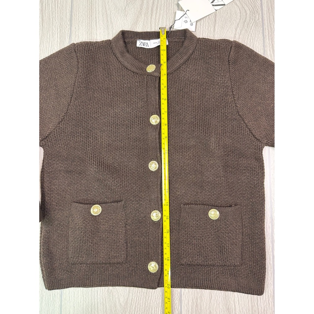 ZARA Women's Brown Knit Cardigan Gold Button Pockets Crew Neck Size M - Picture 15 of 15